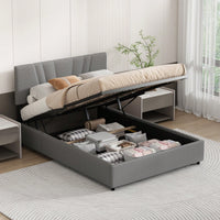 Stylish Grey Upholstered Platform Bed with Storage and Tufted Headboard for Kids Teens and Adults