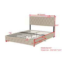 Queen Size Upholstered Platform Bed Frame with Storage Drawers Adjustable Linen Headboard Easy Assembly Light Beige