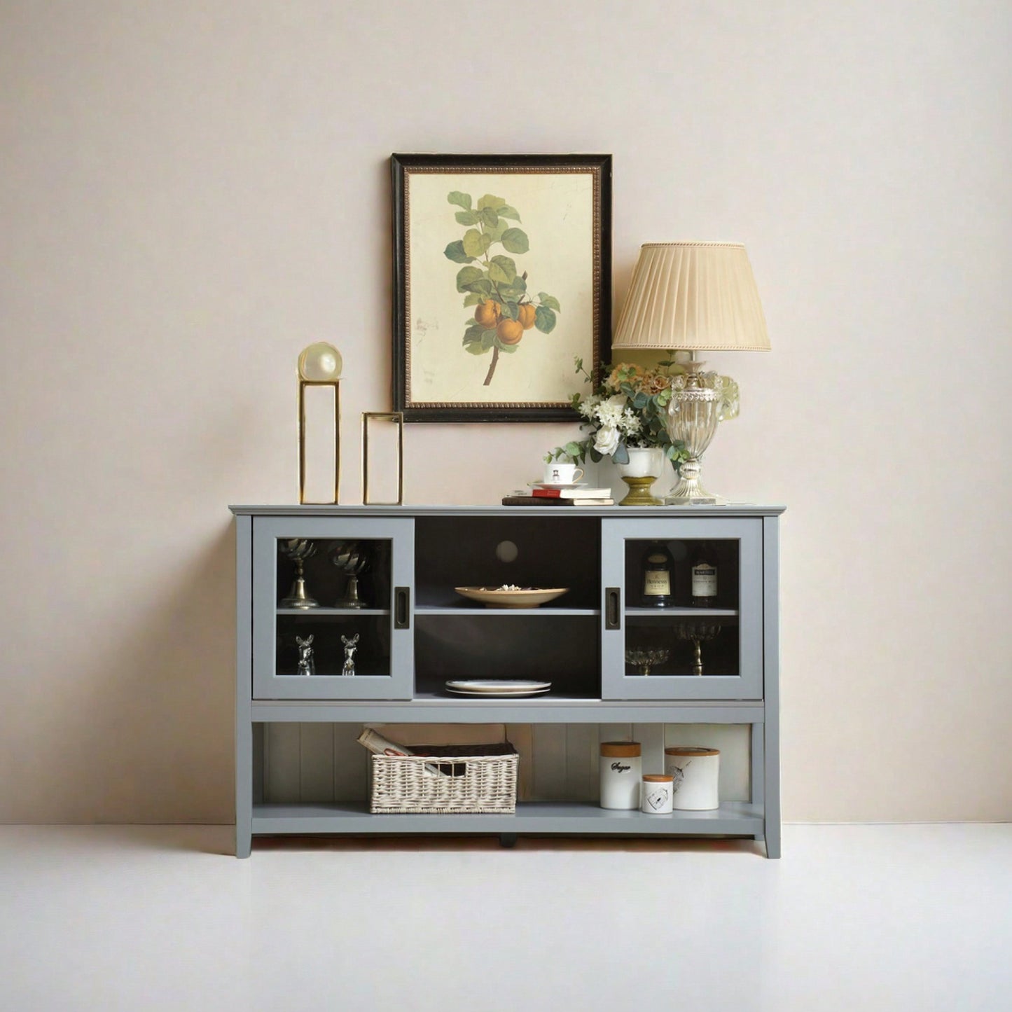 Stylish Grey Sideboard Buffet Table With Storage Doors For Elegant Dining And Living Spaces