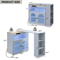 Versatile Grey Rolling Kitchen Island with Extended Table LED Lights Power Outlets Storage Compartment and Open Shelves