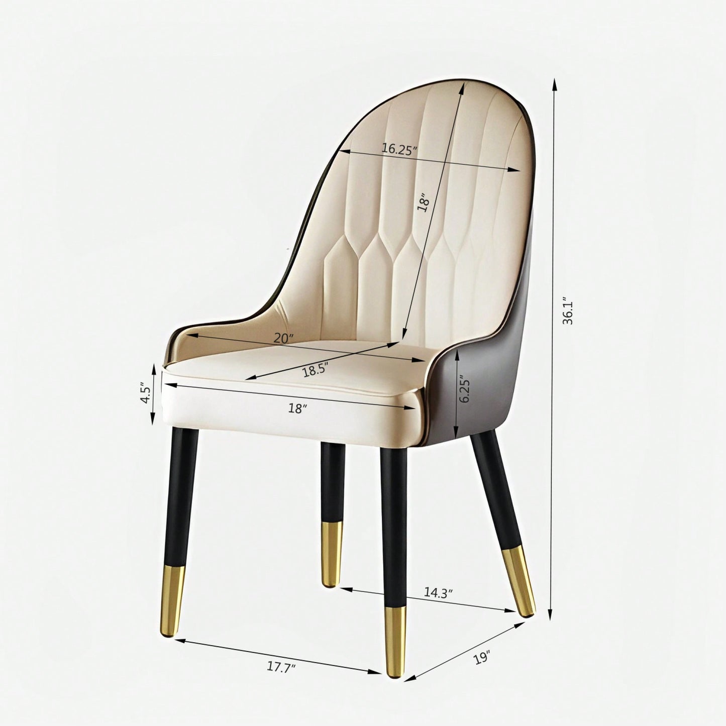 Elegant PU Leather Dining Chairs In White With Chic Brown Metal Legs - Set Of 2
