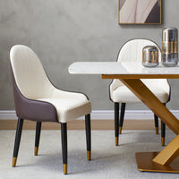 Elegant PU Leather Dining Chairs In White With Chic Brown Metal Legs - Set Of 2