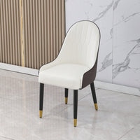 Elegant PU Leather Dining Chairs In White With Chic Brown Metal Legs - Set Of 2