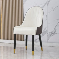 Elegant PU Leather Dining Chairs In White With Chic Brown Metal Legs - Set Of 2