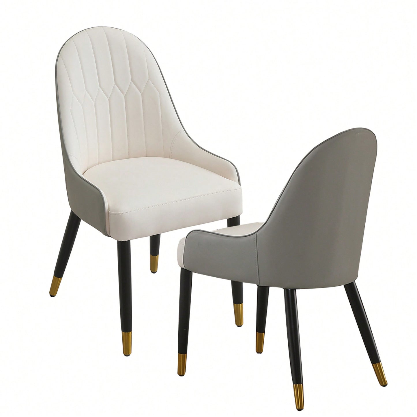 Elegant PU Leather Dining Chairs In White With Chic Brown Metal Legs - Set Of 2