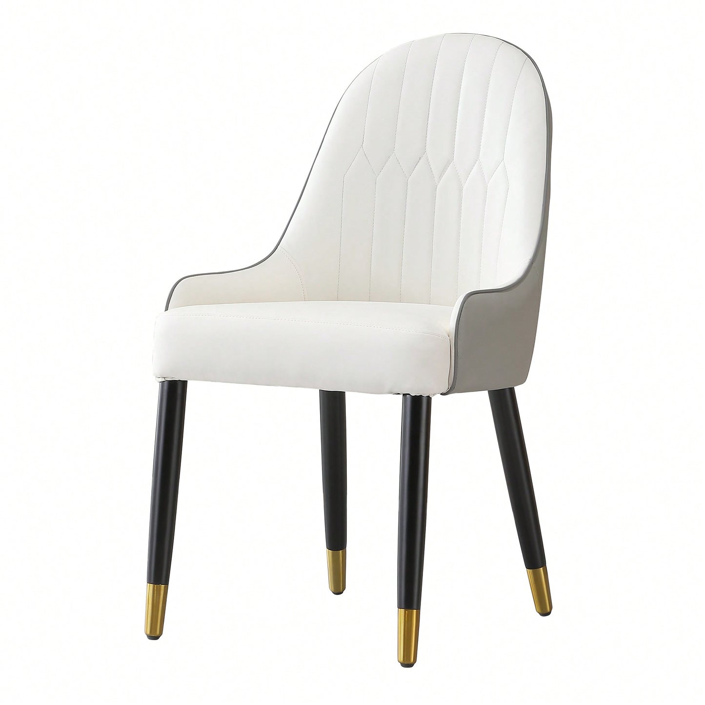 Elegant PU Leather Dining Chairs In White With Chic Brown Metal Legs - Set Of 2
