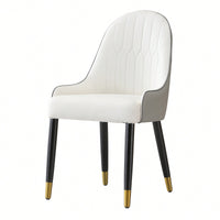 Elegant PU Leather Dining Chairs In White With Chic Brown Metal Legs - Set Of 2