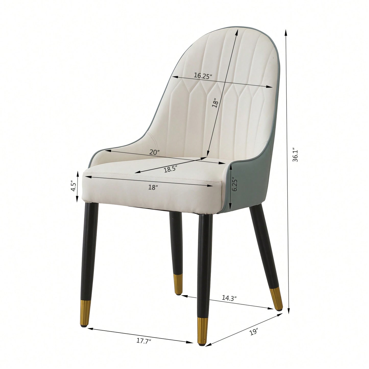 Elegant PU Leather Dining Chairs In White With Chic Brown Metal Legs - Set Of 2