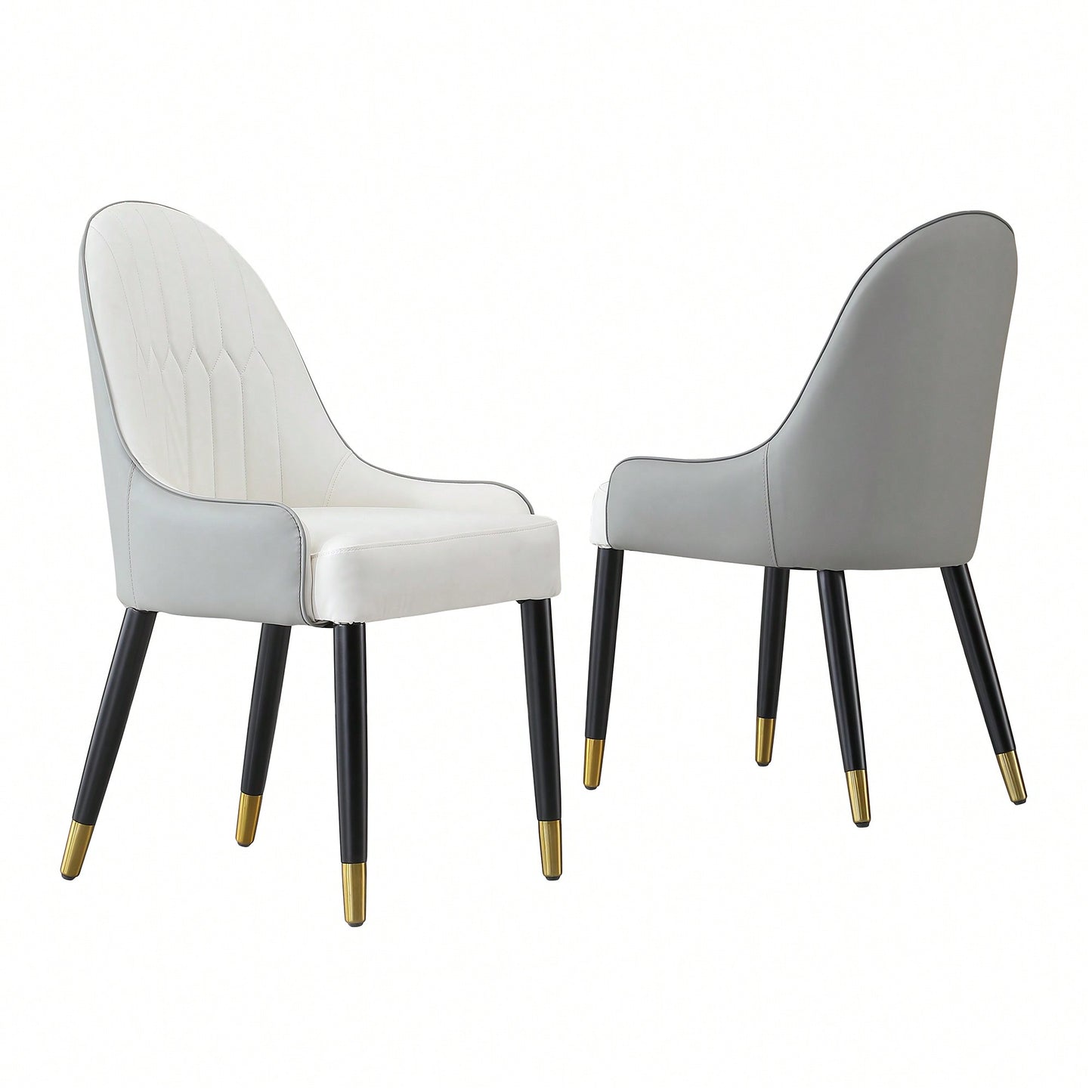 Elegant PU Leather Dining Chairs In White With Chic Brown Metal Legs - Set Of 2