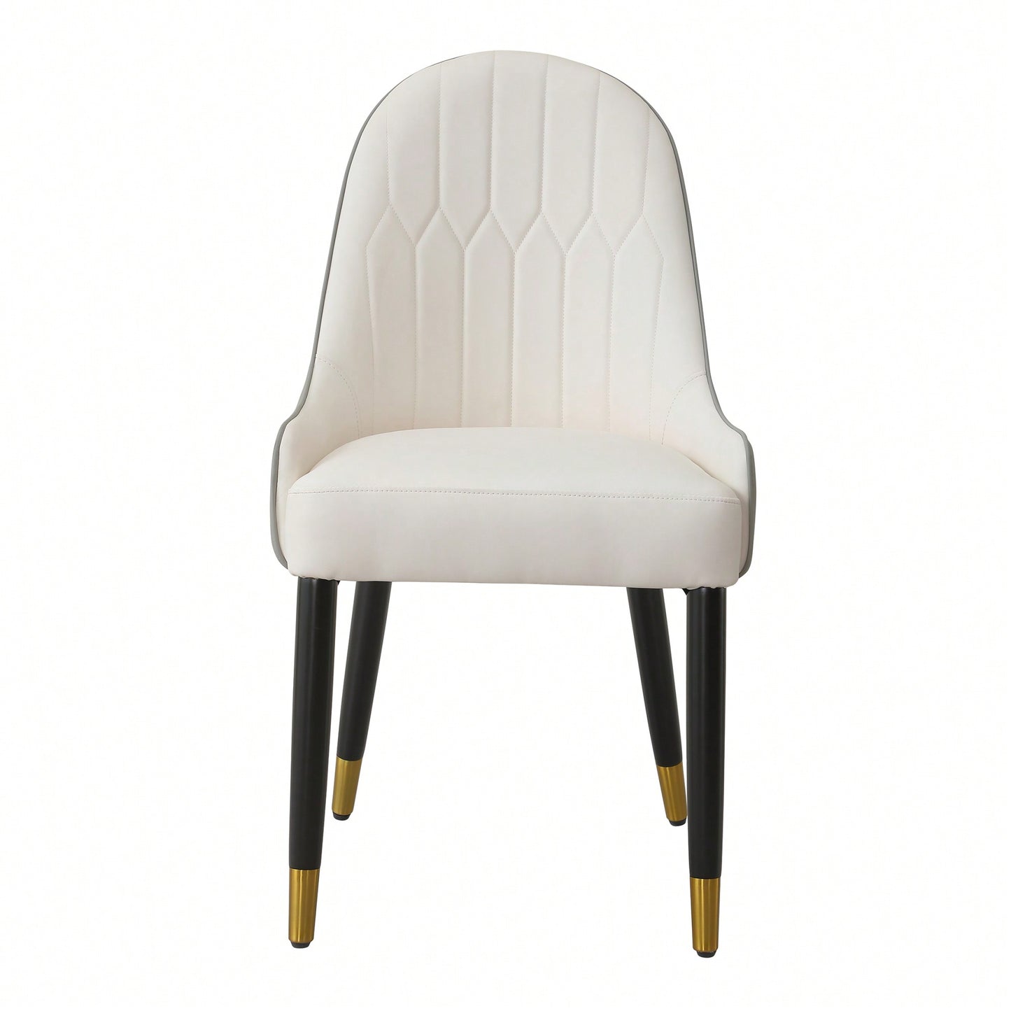 Elegant PU Leather Dining Chairs In White With Chic Brown Metal Legs - Set Of 2
