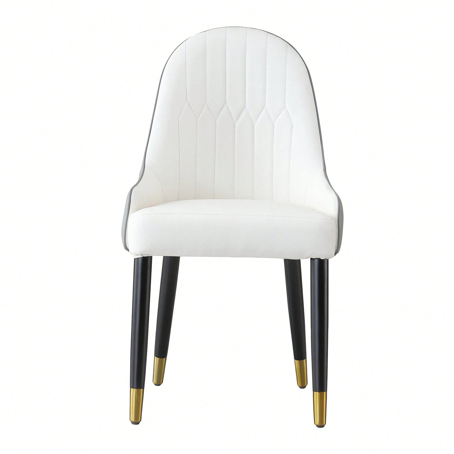 Elegant PU Leather Dining Chairs In White With Chic Brown Metal Legs - Set Of 2