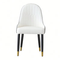 Elegant PU Leather Dining Chairs In White With Chic Brown Metal Legs - Set Of 2