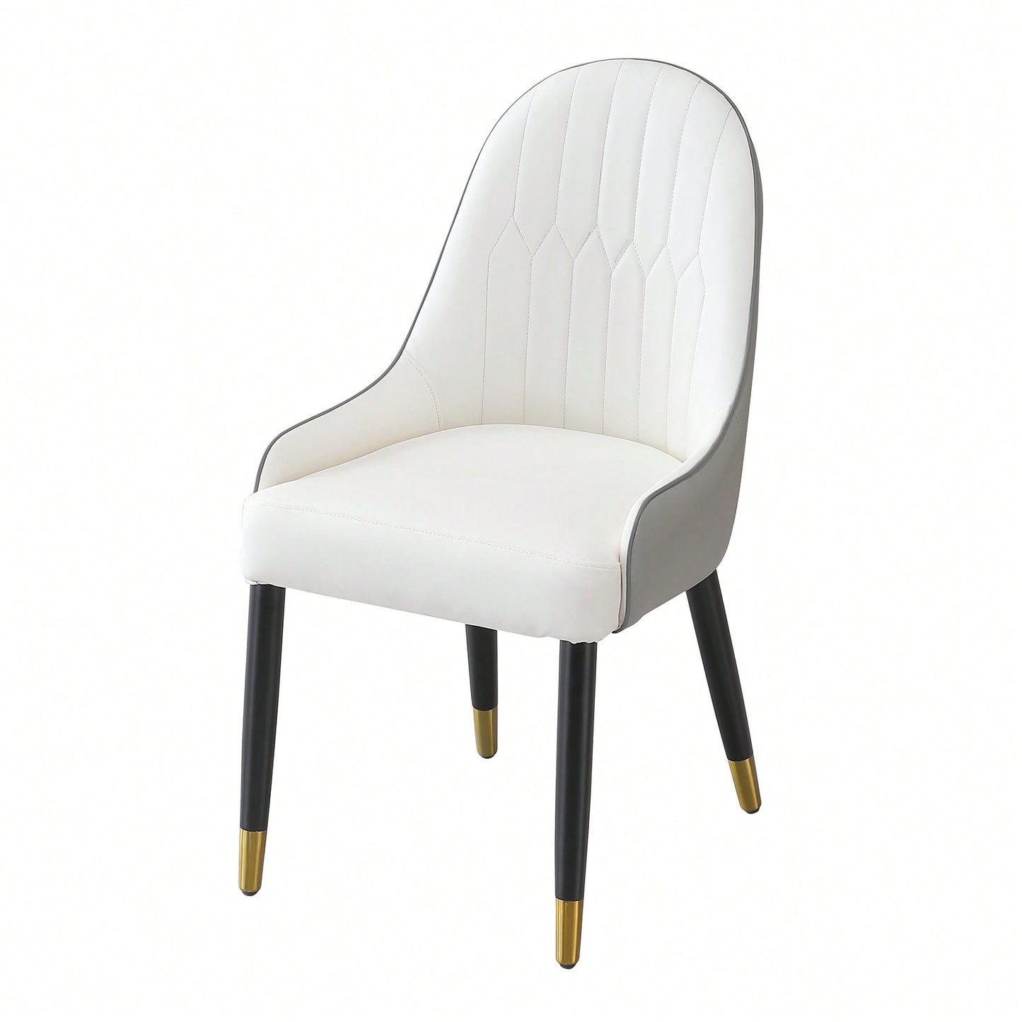 Elegant PU Leather Dining Chairs In White With Chic Brown Metal Legs - Set Of 2