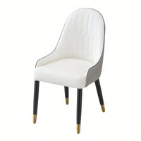 Elegant PU Leather Dining Chairs In White With Chic Brown Metal Legs - Set Of 2