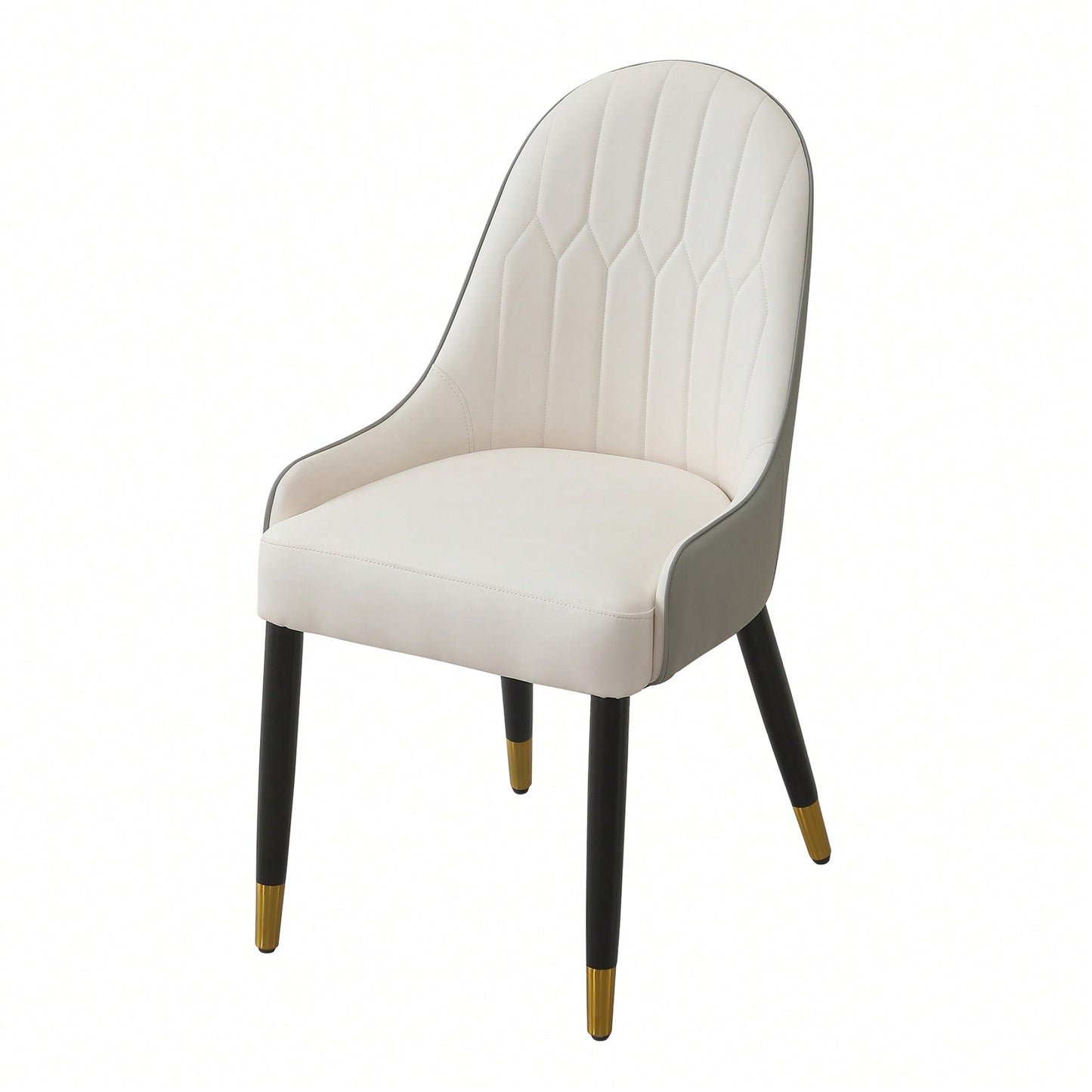 Elegant PU Leather Dining Chairs In White With Chic Brown Metal Legs - Set Of 2