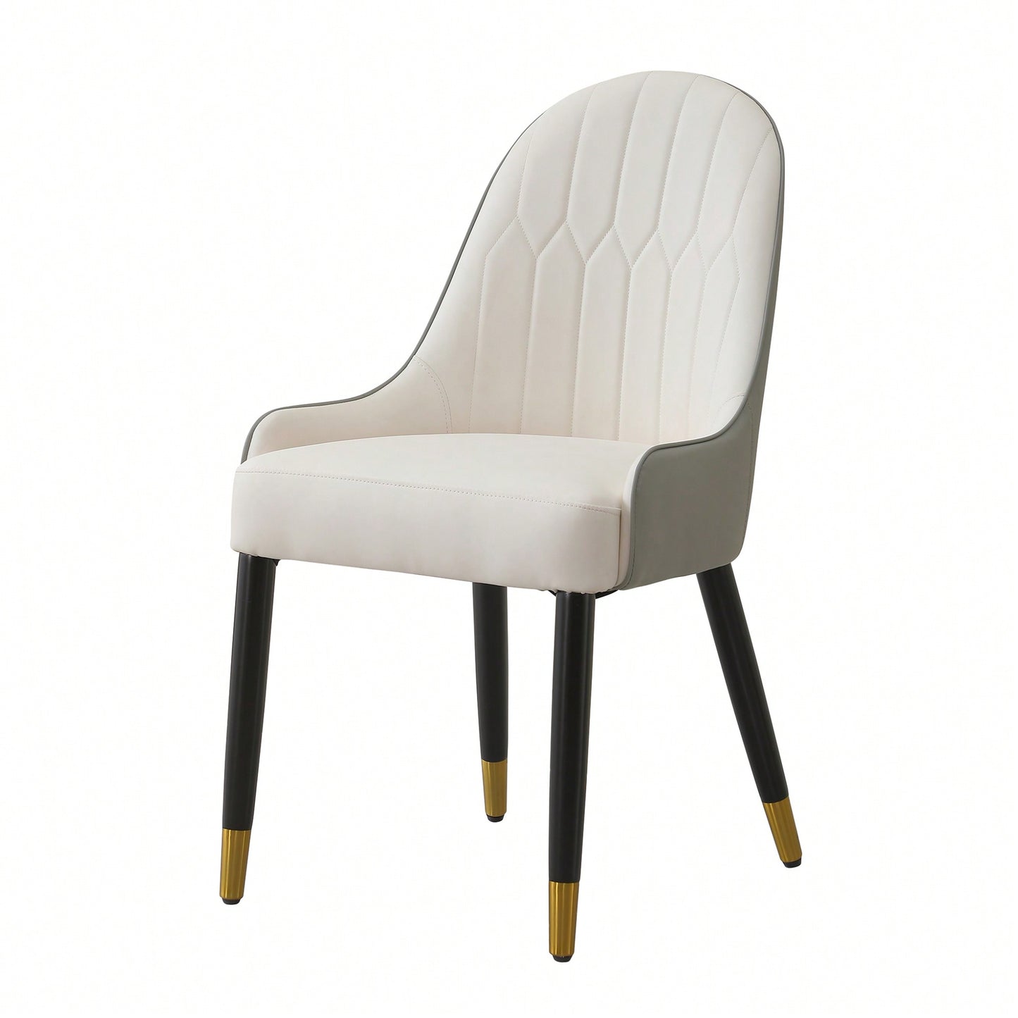 Elegant PU Leather Dining Chairs In White With Chic Brown Metal Legs - Set Of 2