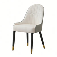 Elegant PU Leather Dining Chairs In White With Chic Brown Metal Legs - Set Of 2