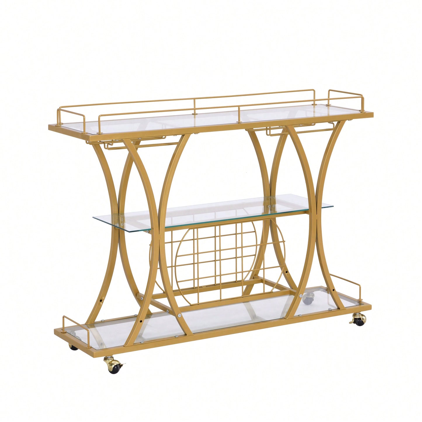 Elegant Wine Cart With Tempered Glass Top And Metal Frame For Stylish Wine Storage