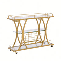 Elegant Wine Cart With Tempered Glass Top And Metal Frame For Stylish Wine Storage