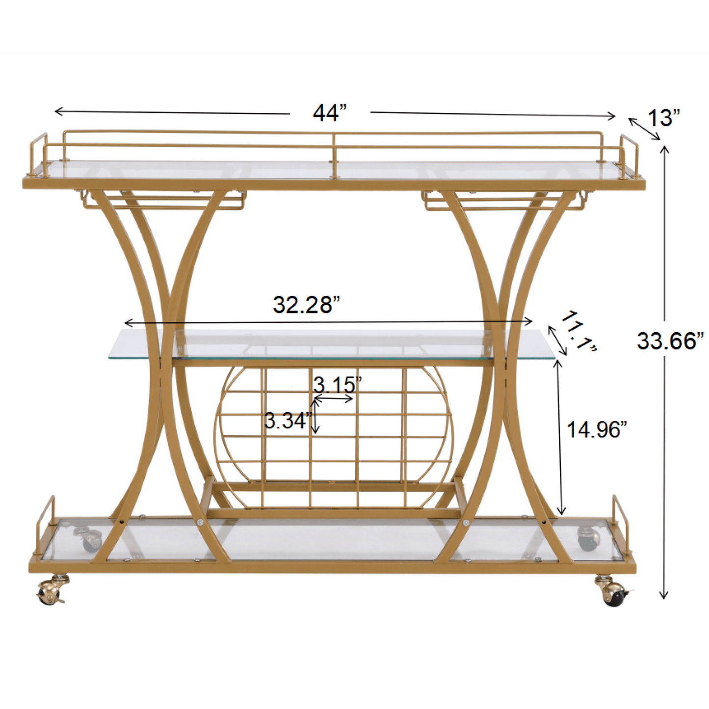 Elegant Wine Cart With Tempered Glass Top And Metal Frame For Stylish Wine Storage