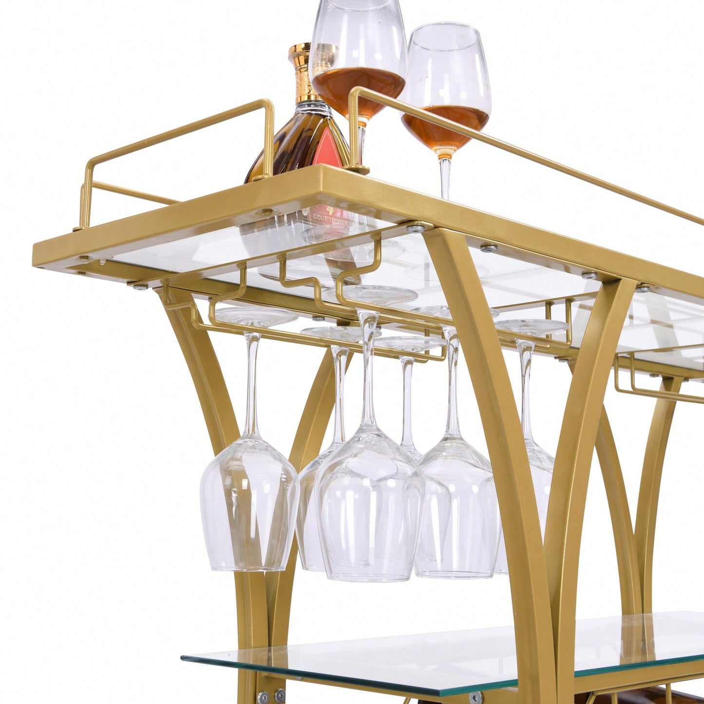 Elegant Wine Cart With Tempered Glass Top And Metal Frame For Stylish Wine Storage