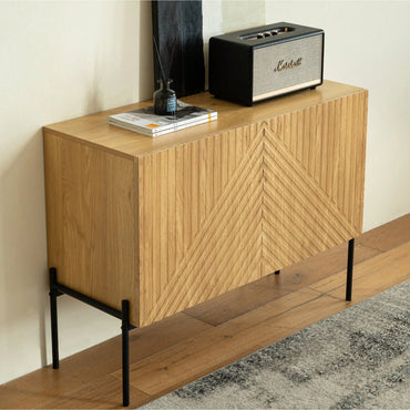 Versatile 2-Door Grooved Storage Cabinets For Living Rooms, Dining Areas, And Corridors With Multifunctional Control Desk