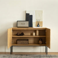 Versatile 2-Door Grooved Storage Cabinets For Living Rooms, Dining Areas, And Corridors With Multifunctional Control Desk