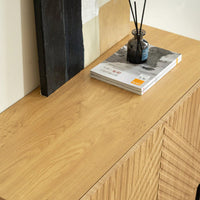 Versatile 2-Door Grooved Storage Cabinets For Living Rooms, Dining Areas, And Corridors With Multifunctional Control Desk