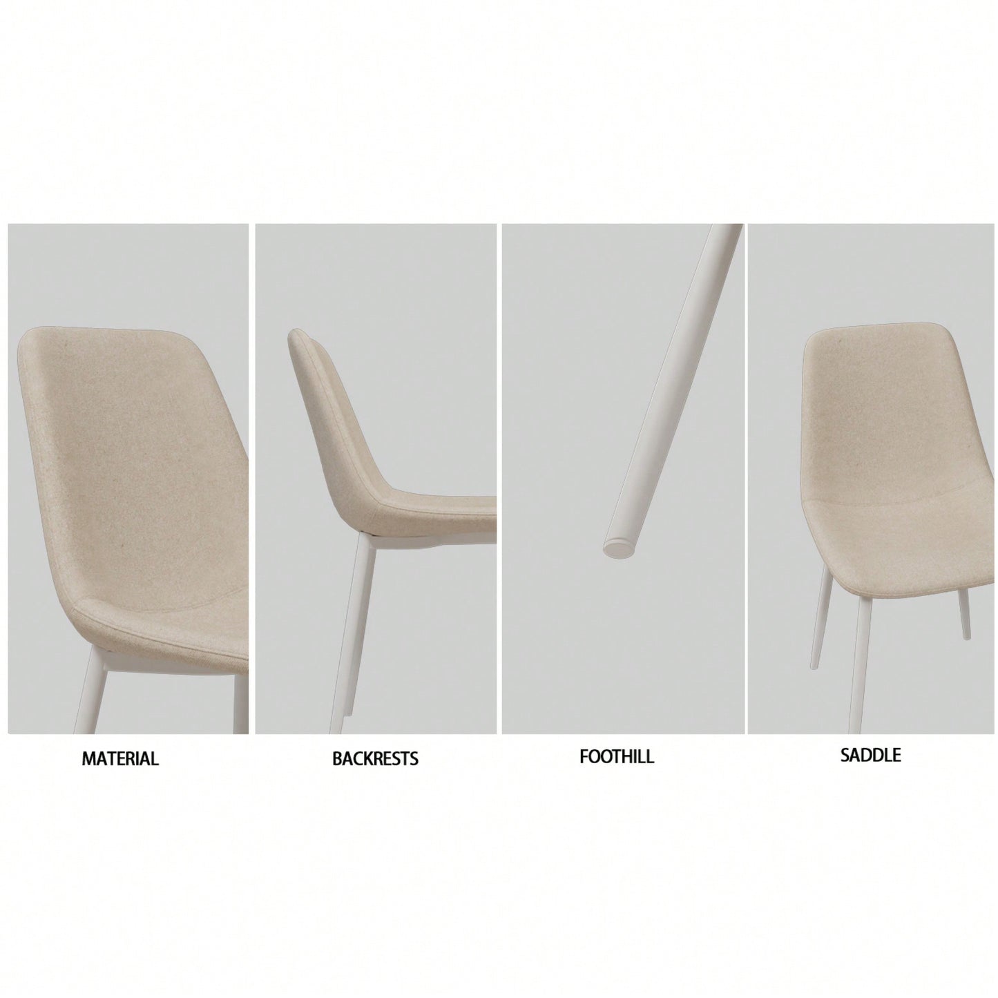 Stylish Set Of 4 Modern Linen Padded Dining Chairs With Sturdy White Metal Legs - Beige Fabric Seating For Kitchen And Dining Room