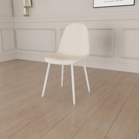 Set Of 4 Modern Linen Upholstered Dining Chairs With Spoon Shape Design And White Metal Legs For Stylish Kitchen And Dining Room (Beige)