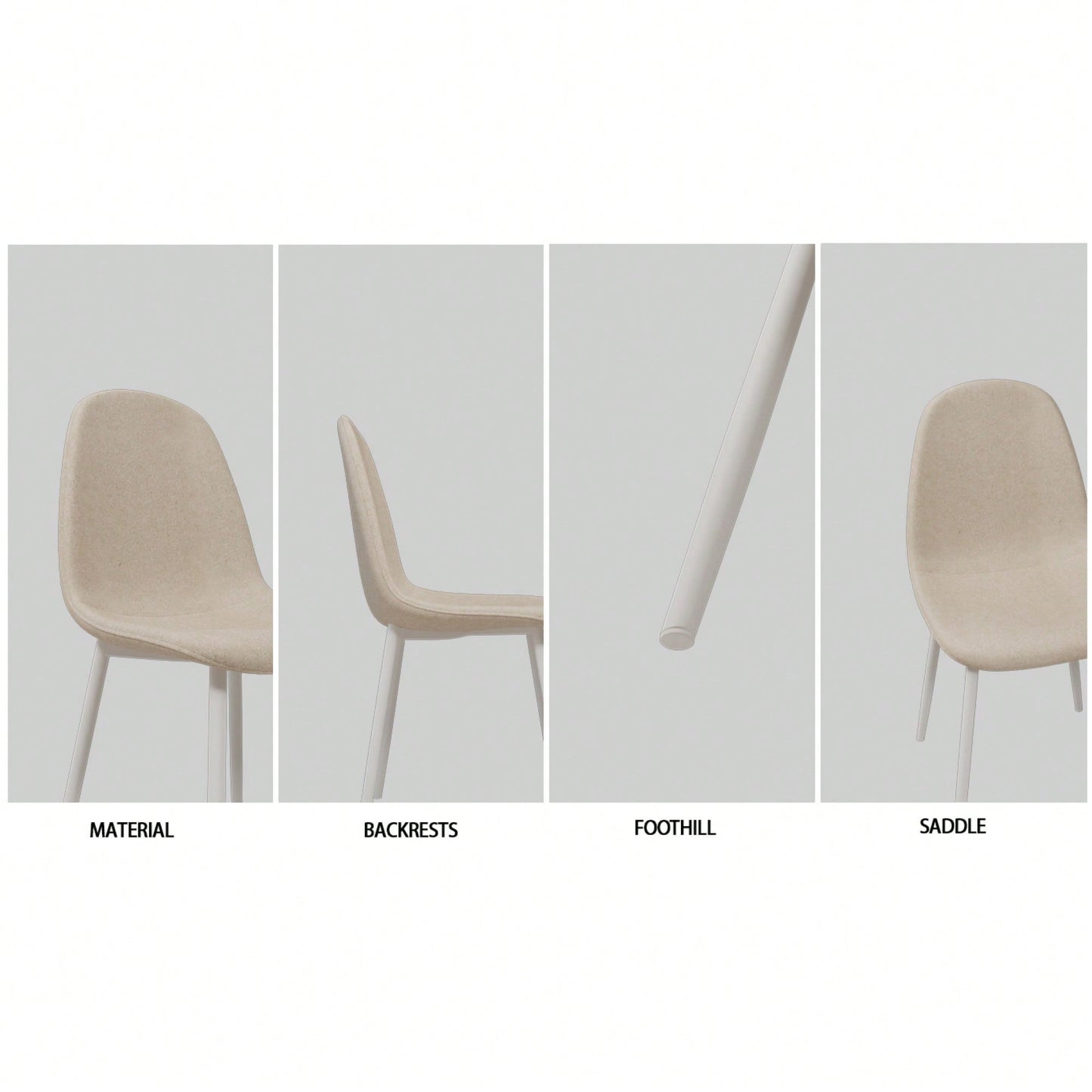 Set Of 4 Modern Linen Upholstered Dining Chairs With Spoon Shape Design And White Metal Legs For Stylish Kitchen And Dining Room (Beige)