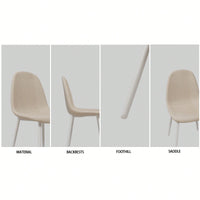 Set Of 4 Modern Linen Upholstered Dining Chairs With Spoon Shape Design And White Metal Legs For Stylish Kitchen And Dining Room (Beige)