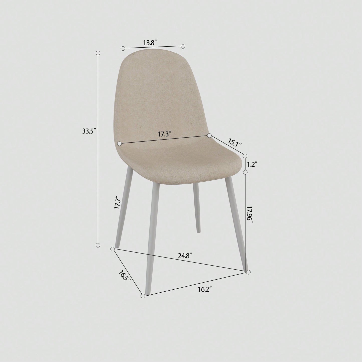 Set Of 4 Modern Linen Upholstered Dining Chairs With Spoon Shape Design And White Metal Legs For Stylish Kitchen And Dining Room (Beige)