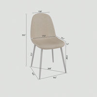 Set Of 4 Modern Linen Upholstered Dining Chairs With Spoon Shape Design And White Metal Legs For Stylish Kitchen And Dining Room (Beige)