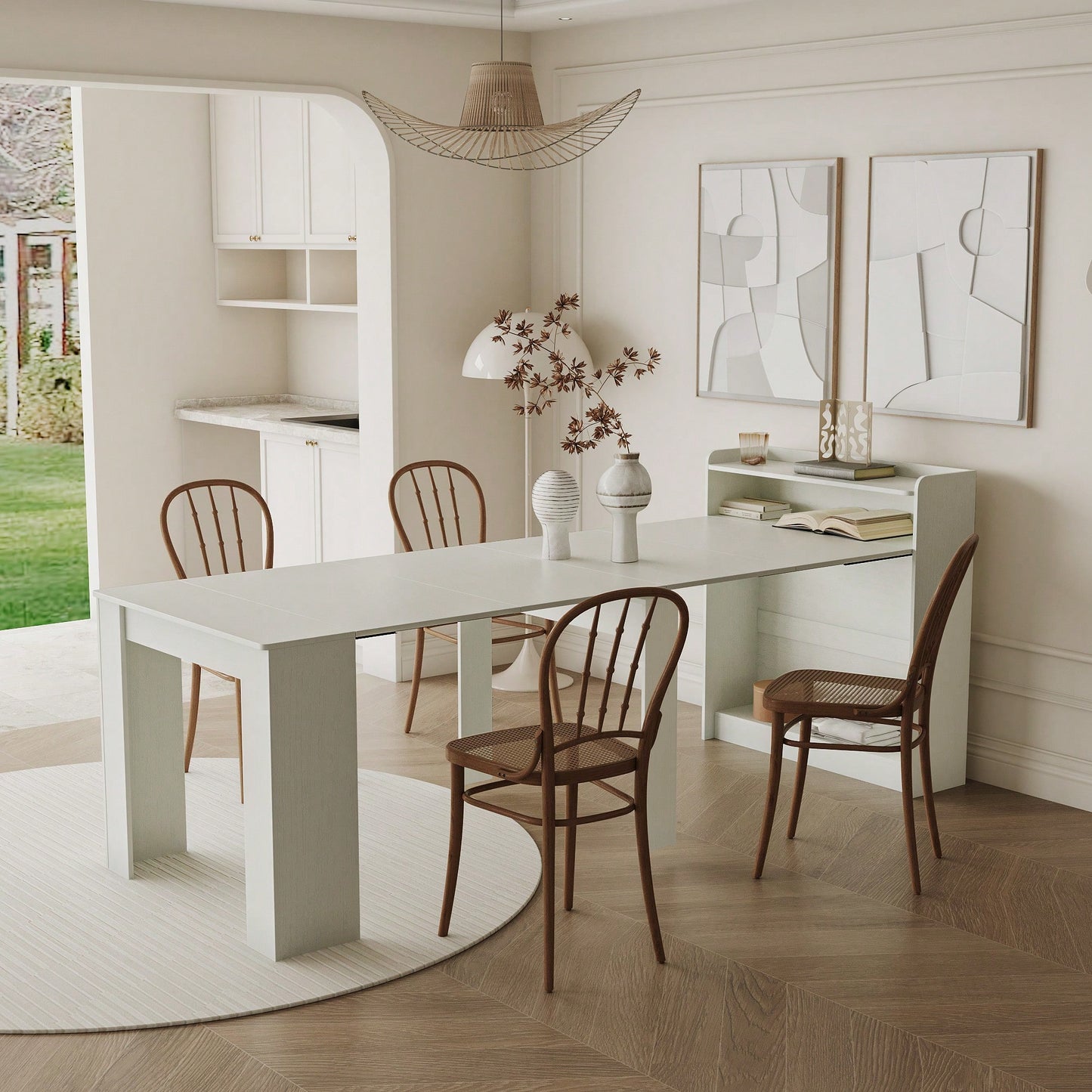 Versatile Modern Extendable Dining Table With Convenient Storage Solutions