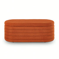 Vibrant Orange Boucle Teddy Fabric Oval Storage Ottoman Bench for Living Room Bedroom Entryway with Safety Hinge