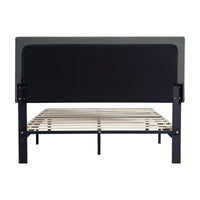 Stylish Grey Linen Twin Size Upholstered Platform Bed Frame with Tufted Headboard and Wood Slats No Box Spring Needed