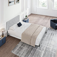 Stylish Grey Linen Twin Size Upholstered Platform Bed Frame with Tufted Headboard and Wood Slats No Box Spring Needed