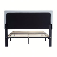 Stylish Grey Linen Twin Size Upholstered Platform Bed Frame with Tufted Headboard and Wood Slats No Box Spring Needed