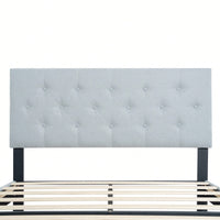 Stylish Grey Linen Twin Size Upholstered Platform Bed Frame with Tufted Headboard and Wood Slats No Box Spring Needed