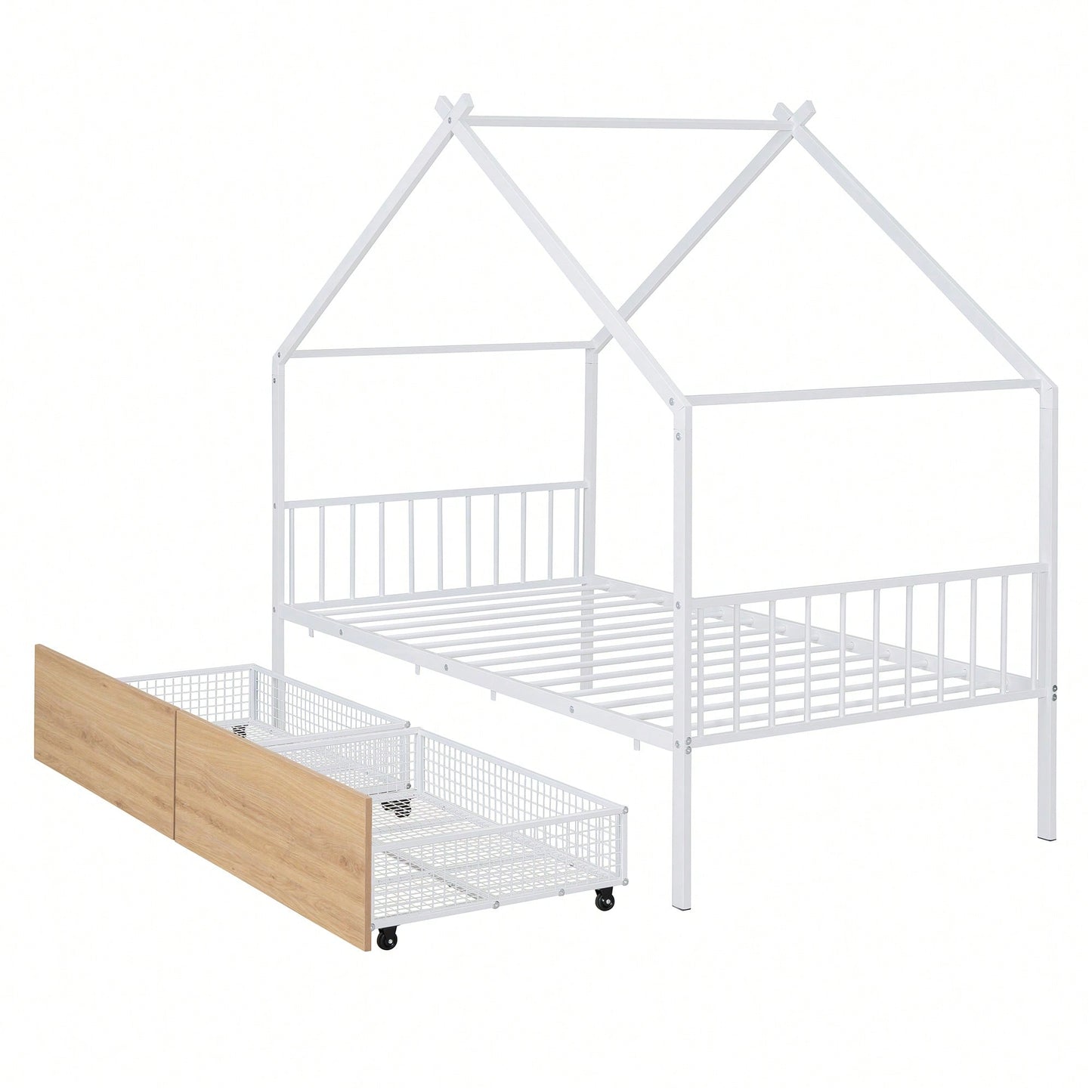 Stylish Twin Size Metal Bed Frame With Storage Drawers, Black Finish