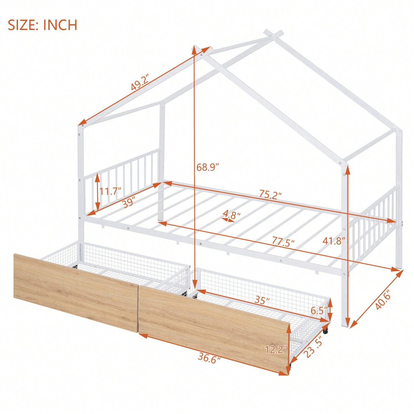 Stylish Twin Size Metal Bed Frame With Storage Drawers, Black Finish