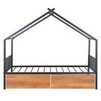 Stylish Twin Size Metal Bed Frame With Storage Drawers, Black Finish