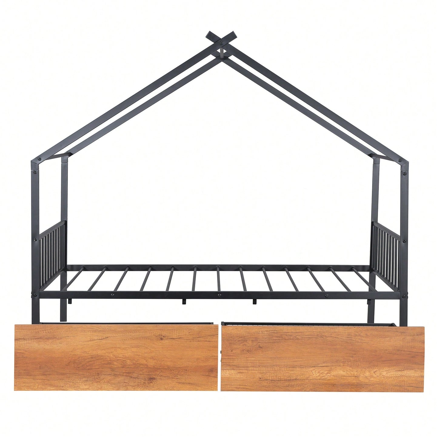 Stylish Twin Size Metal Bed Frame With Storage Drawers, Black Finish