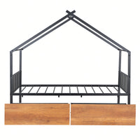 Stylish Twin Size Metal Bed Frame With Storage Drawers, Black Finish