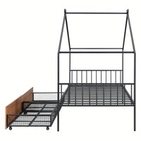 Stylish Twin Size Metal Bed Frame With Storage Drawers, Black Finish