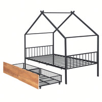 Stylish Twin Size Metal Bed Frame With Storage Drawers, Black Finish