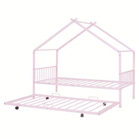 Stylish Twin Size Metal House Bed With Trundle - Space-Saving Design In White
