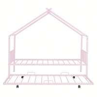 Stylish Twin Size Metal House Bed With Trundle - Space-Saving Design In White