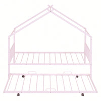 Stylish Twin Size Metal House Bed With Trundle - Space-Saving Design In White